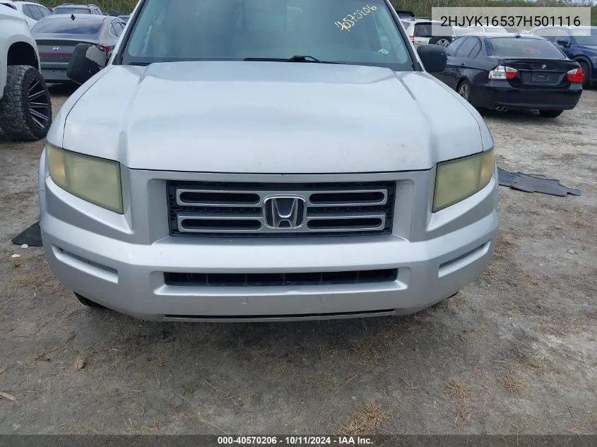 2007 Honda Ridgeline Rtl VIN: 2HJYK16537H501116 Lot: 40570206