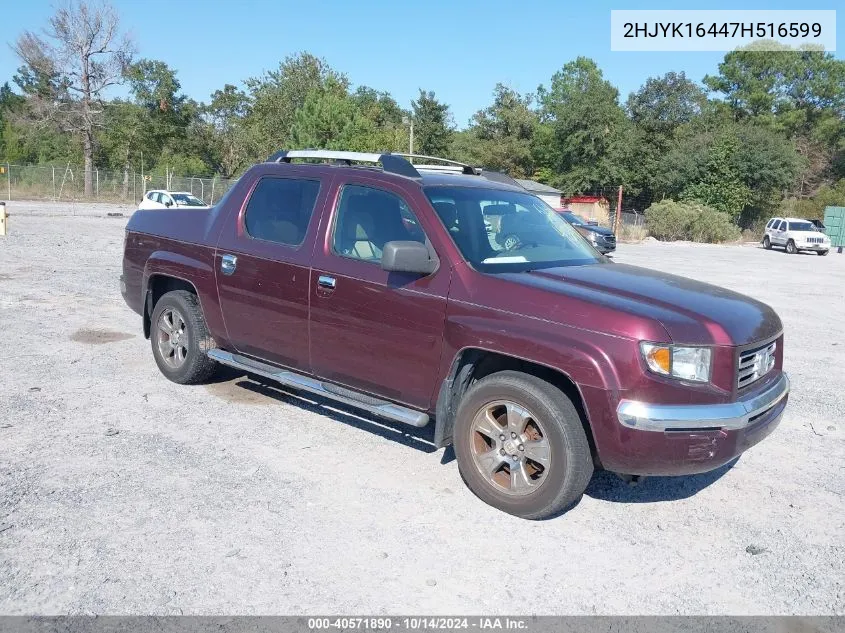 2007 Honda Ridgeline Rts VIN: 2HJYK16447H516599 Lot: 40571890