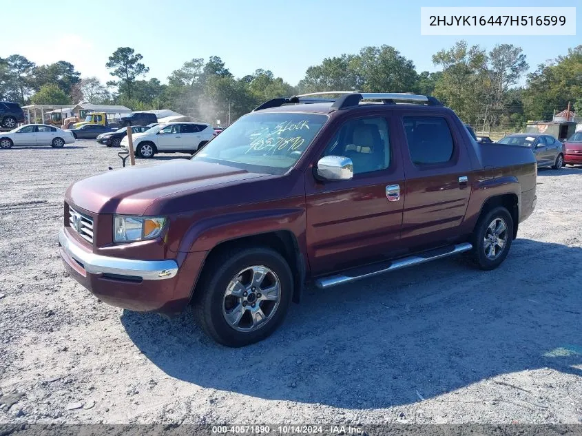 2007 Honda Ridgeline Rts VIN: 2HJYK16447H516599 Lot: 40571890