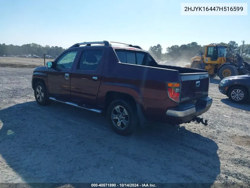 2007 Honda Ridgeline Rts VIN: 2HJYK16447H516599 Lot: 40571890