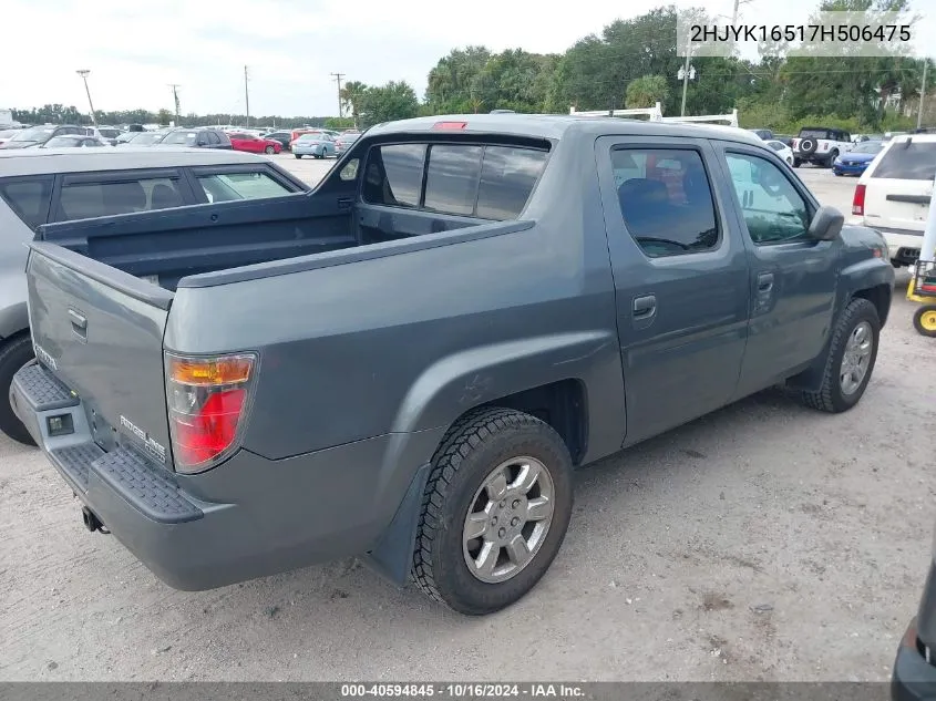 2HJYK16517H506475 2007 Honda Ridgeline Rtl