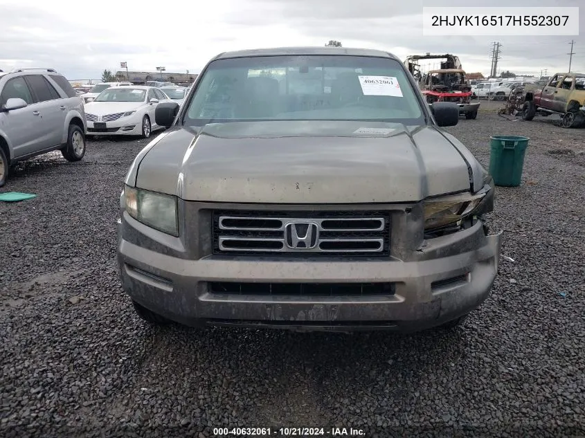 2007 Honda Ridgeline Rtl VIN: 2HJYK16517H552307 Lot: 40632061