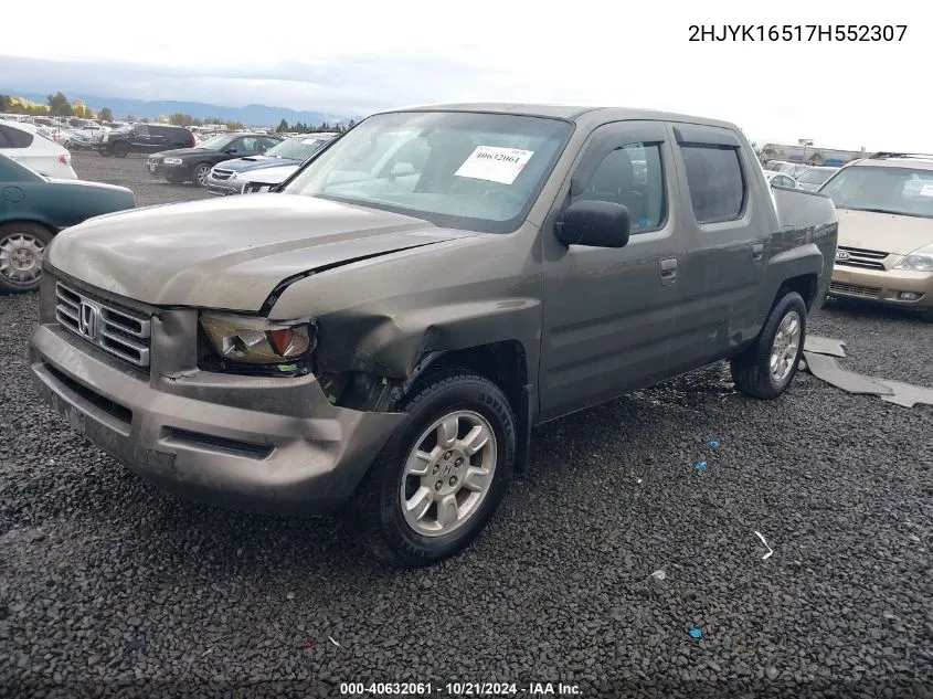 2007 Honda Ridgeline Rtl VIN: 2HJYK16517H552307 Lot: 40632061