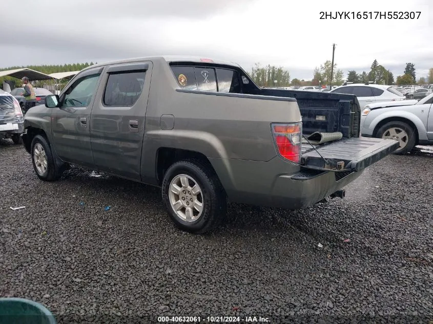 2007 Honda Ridgeline Rtl VIN: 2HJYK16517H552307 Lot: 40632061