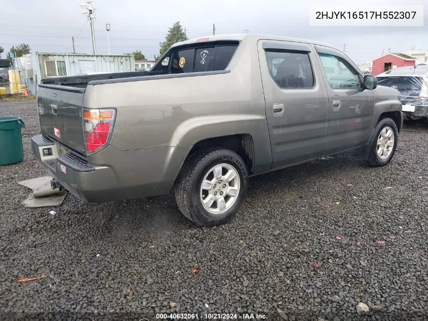 2007 Honda Ridgeline Rtl VIN: 2HJYK16517H552307 Lot: 40632061