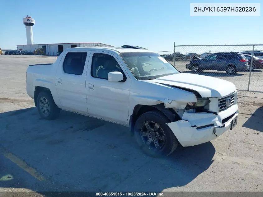 2007 Honda Ridgeline Rtl VIN: 2HJYK16597H520236 Lot: 40651515