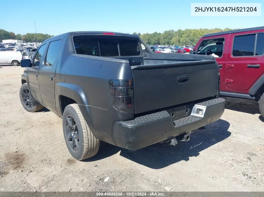 2007 Honda Ridgeline Rt VIN: 2HJYK16247H521204 Lot: 40658208