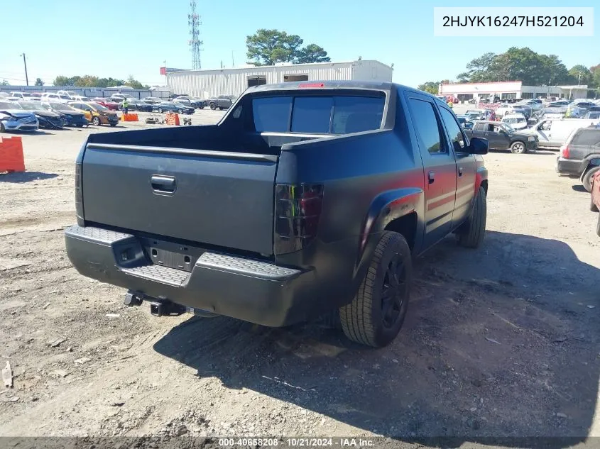 2007 Honda Ridgeline Rt VIN: 2HJYK16247H521204 Lot: 40658208