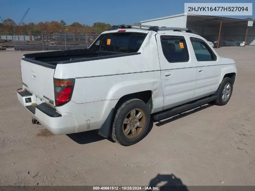 2007 Honda Ridgeline Rts VIN: 2HJYK16477H527094 Lot: 40661512