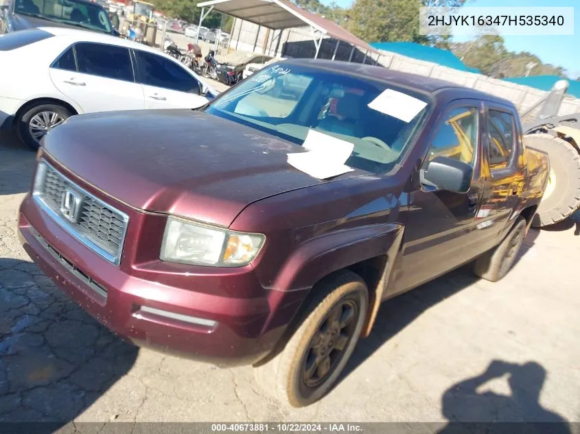 2007 Honda Ridgeline Rtx VIN: 2HJYK16347H535340 Lot: 40673881