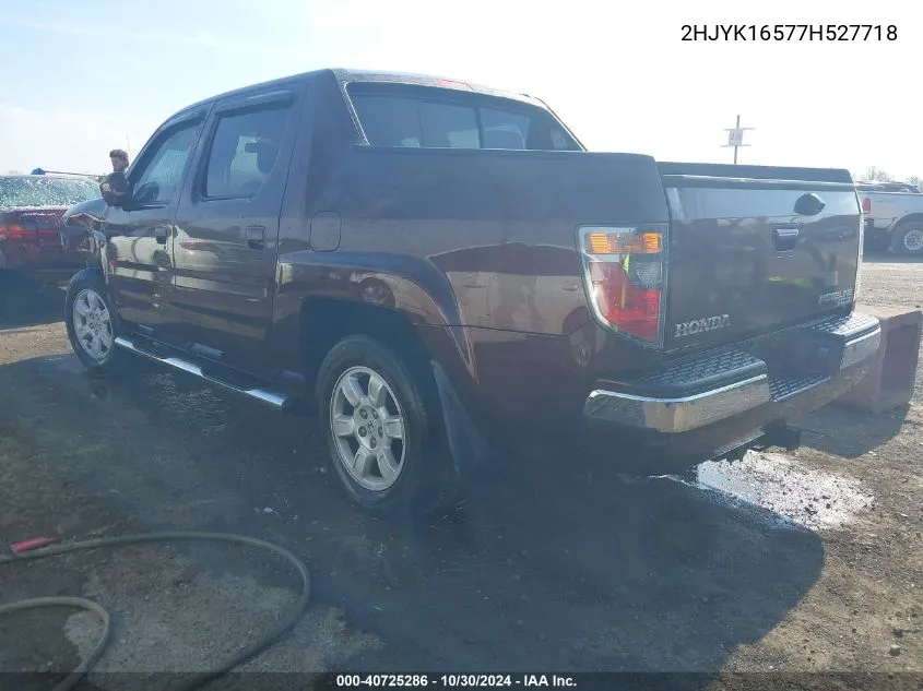 2007 Honda Ridgeline Rtl VIN: 2HJYK16577H527718 Lot: 40725286