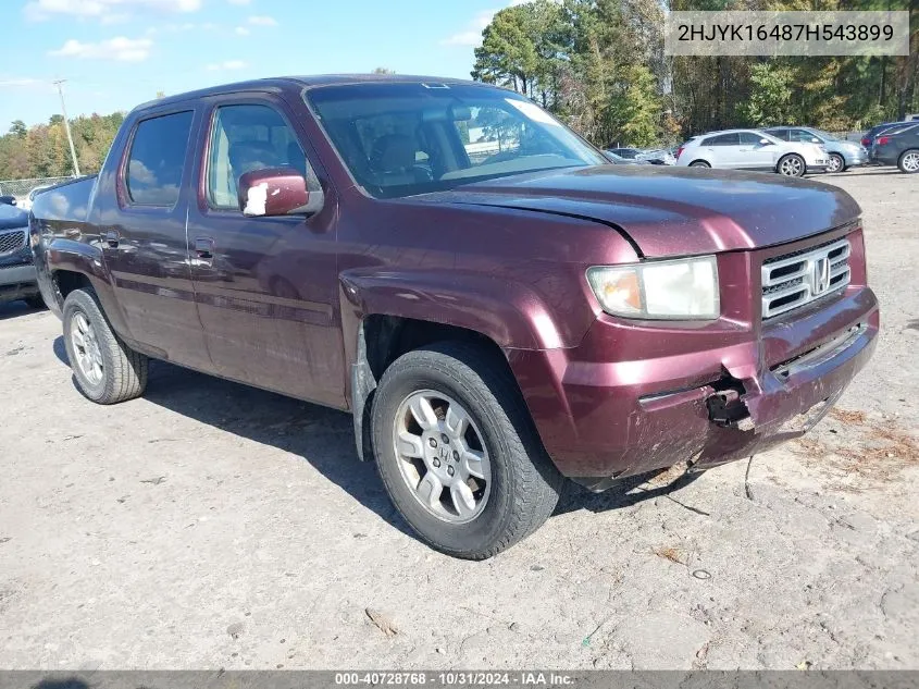 2007 Honda Ridgeline Rts VIN: 2HJYK16487H543899 Lot: 40728768