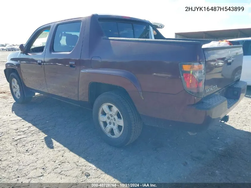 2007 Honda Ridgeline Rts VIN: 2HJYK16487H543899 Lot: 40728768