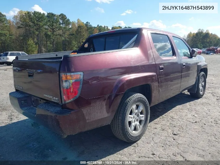 2007 Honda Ridgeline Rts VIN: 2HJYK16487H543899 Lot: 40728768