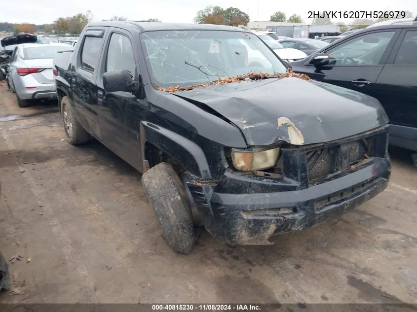 2007 Honda Ridgeline Rt VIN: 2HJYK16207H526979 Lot: 40815230