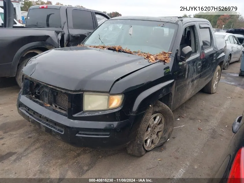 2007 Honda Ridgeline Rt VIN: 2HJYK16207H526979 Lot: 40815230