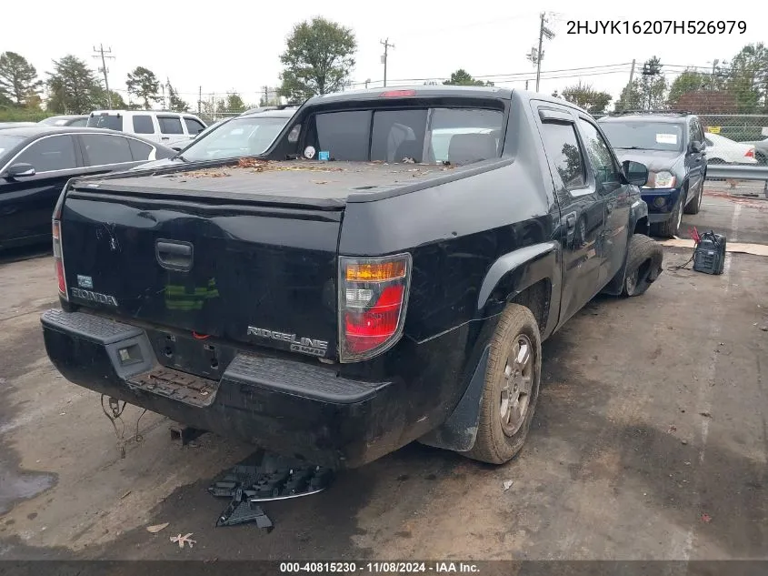 2007 Honda Ridgeline Rt VIN: 2HJYK16207H526979 Lot: 40815230