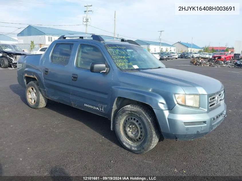 2008 Honda Ridgeline VIN: 2HJYK16408H003691 Lot: 12101681