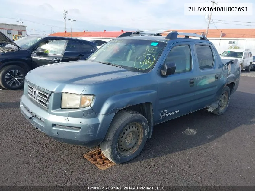 2008 Honda Ridgeline VIN: 2HJYK16408H003691 Lot: 12101681