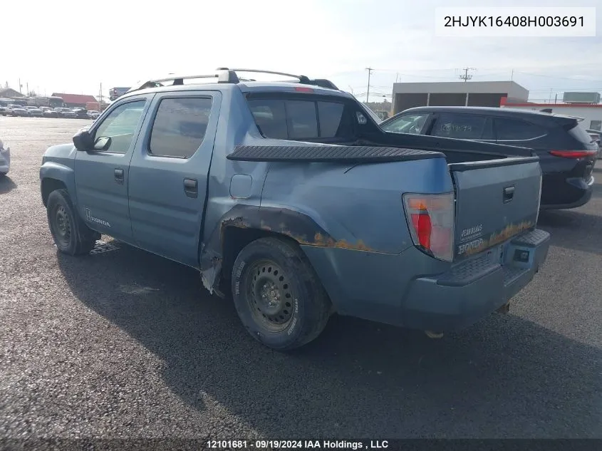 2008 Honda Ridgeline VIN: 2HJYK16408H003691 Lot: 12101681