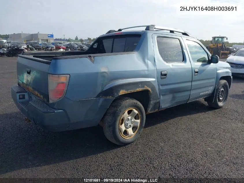 2008 Honda Ridgeline VIN: 2HJYK16408H003691 Lot: 12101681