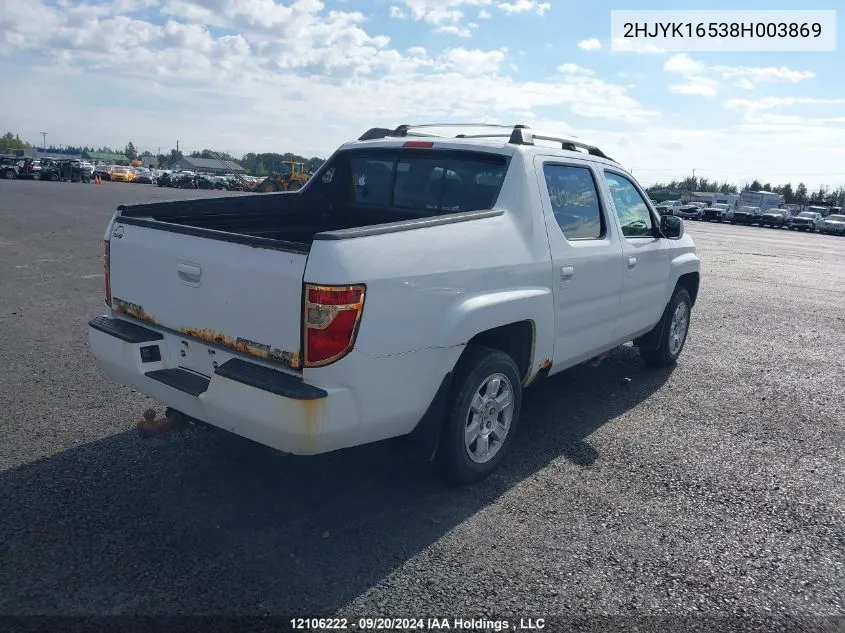 2008 Honda Ridgeline VIN: 2HJYK16538H003869 Lot: 12106222