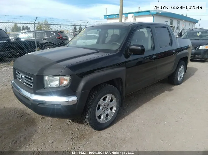 2008 Honda Ridgeline Rtl VIN: 2HJYK16528H002549 Lot: 12116622