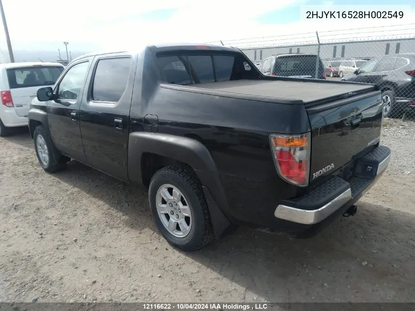 2008 Honda Ridgeline Rtl VIN: 2HJYK16528H002549 Lot: 12116622