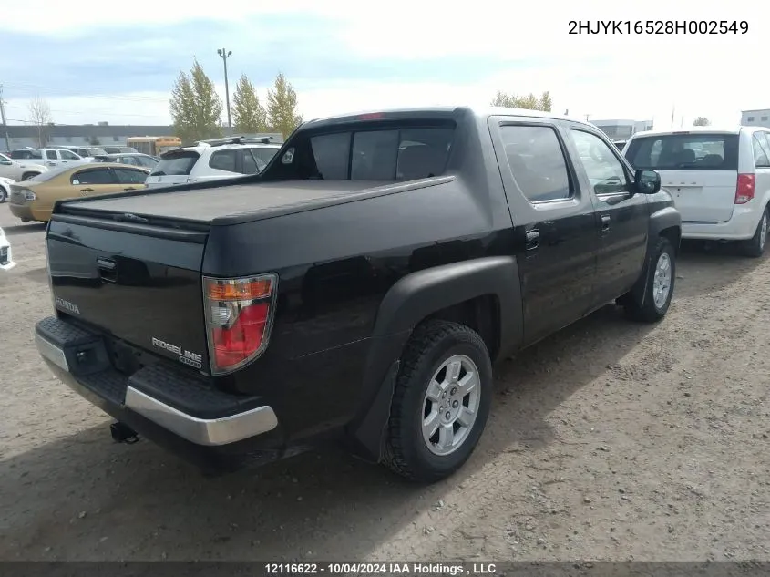 2008 Honda Ridgeline Rtl VIN: 2HJYK16528H002549 Lot: 12116622