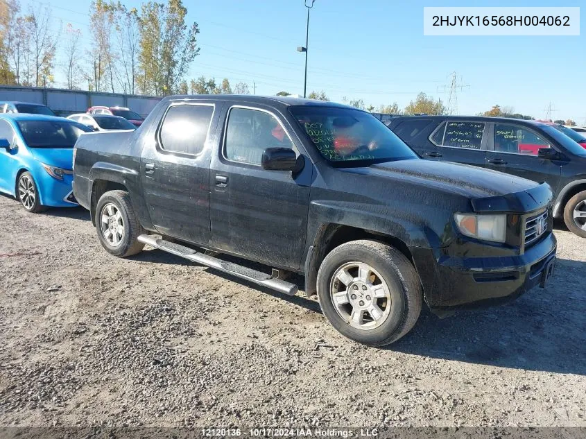 2008 Honda Ridgeline VIN: 2HJYK16568H004062 Lot: 12120136