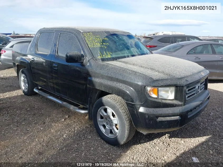 2008 Honda Ridgeline VIN: 2HJYK165X8H001021 Lot: 12131970