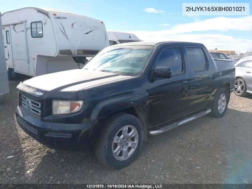 2008 Honda Ridgeline VIN: 2HJYK165X8H001021 Lot: 12131970