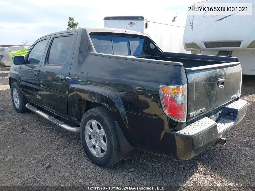 2008 Honda Ridgeline VIN: 2HJYK165X8H001021 Lot: 12131970