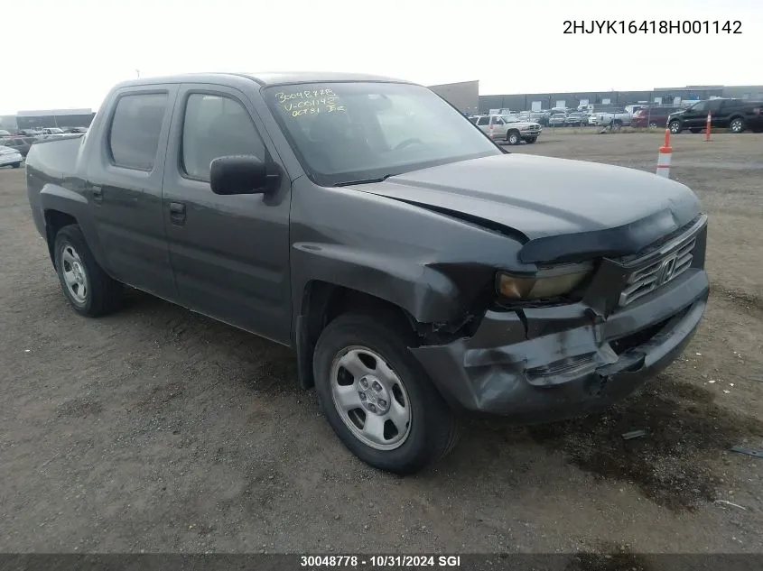 2008 Honda Ridgeline Rts VIN: 2HJYK16418H001142 Lot: 30048778