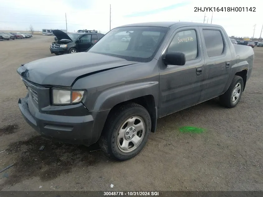 2008 Honda Ridgeline Rts VIN: 2HJYK16418H001142 Lot: 30048778