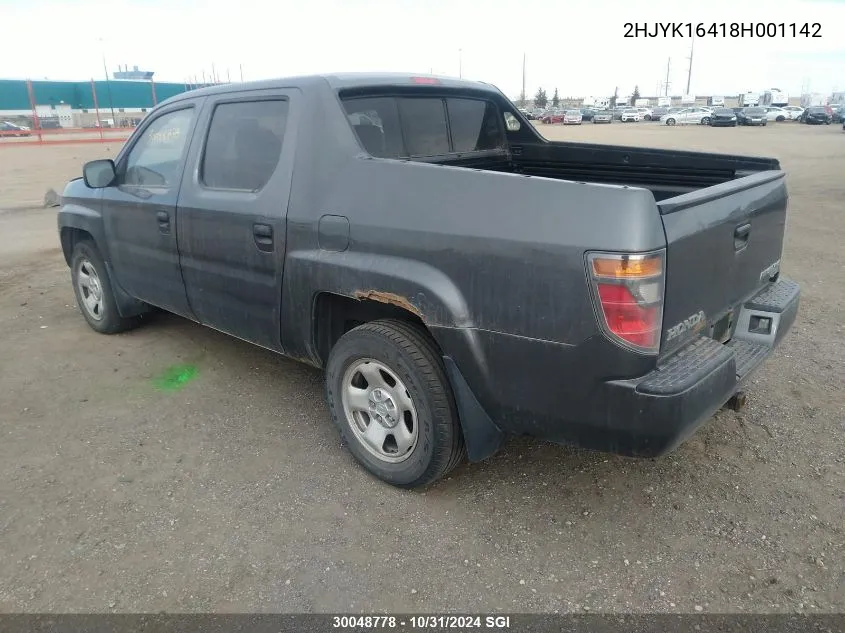 2008 Honda Ridgeline Rts VIN: 2HJYK16418H001142 Lot: 30048778