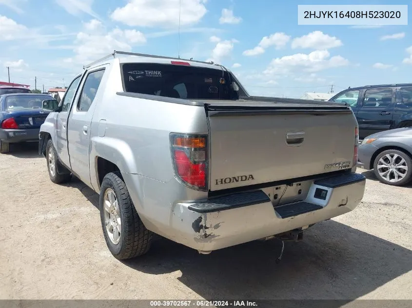 2008 Honda Ridgeline Rts VIN: 2HJYK16408H523020 Lot: 39702567