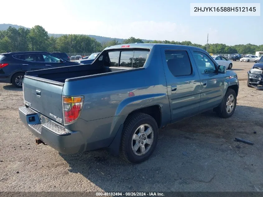 2008 Honda Ridgeline Rtl VIN: 2HJYK16588H512145 Lot: 40182494