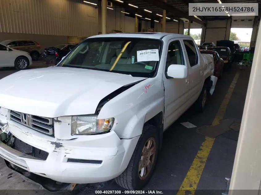 2008 Honda Ridgeline Rtl VIN: 2HJYK16578H524786 Lot: 40297308