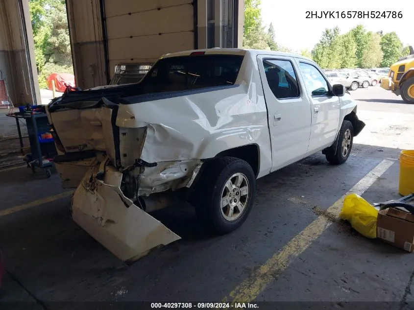 2008 Honda Ridgeline Rtl VIN: 2HJYK16578H524786 Lot: 40297308