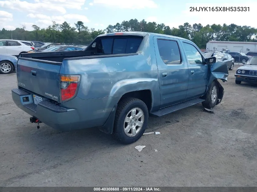 2008 Honda Ridgeline Rtl VIN: 2HJYK165X8H535331 Lot: 40308688