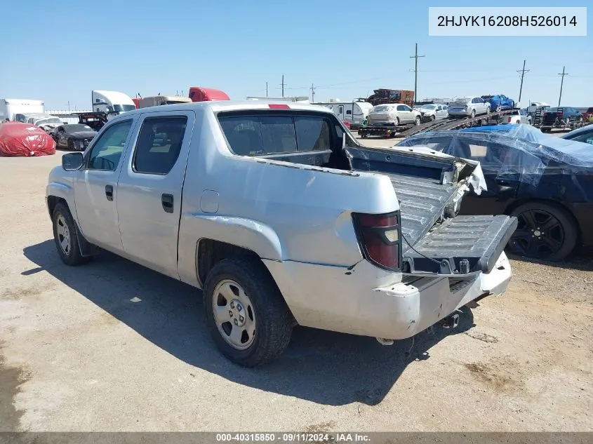 2008 Honda Ridgeline Rt VIN: 2HJYK16208H526014 Lot: 40315850