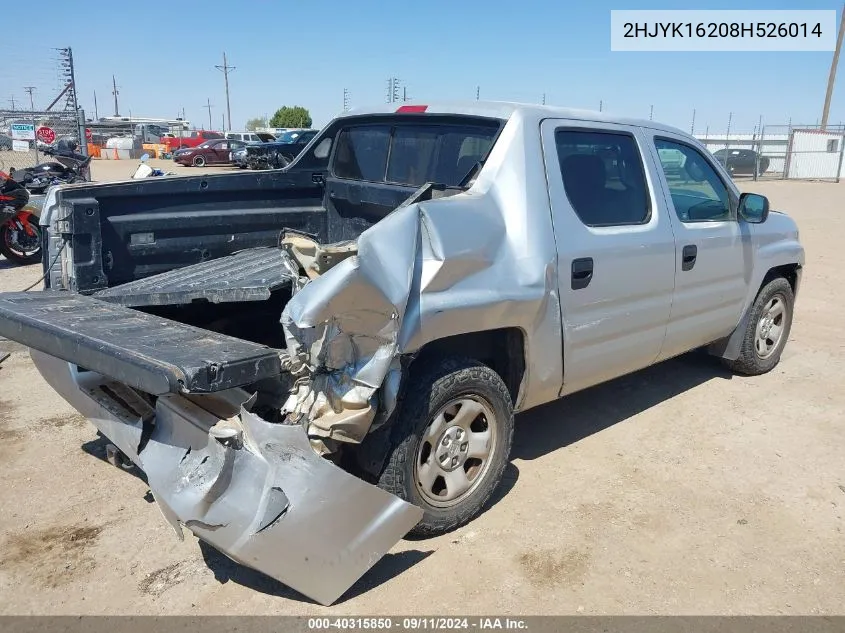 2008 Honda Ridgeline Rt VIN: 2HJYK16208H526014 Lot: 40315850