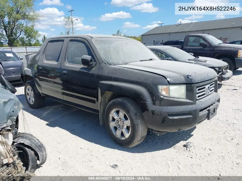 2008 Honda Ridgeline Rts VIN: 2HJYK164X8H522246 Lot: 40345577