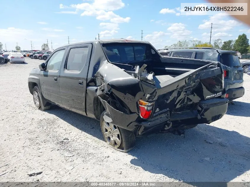 2008 Honda Ridgeline Rts VIN: 2HJYK164X8H522246 Lot: 40345577