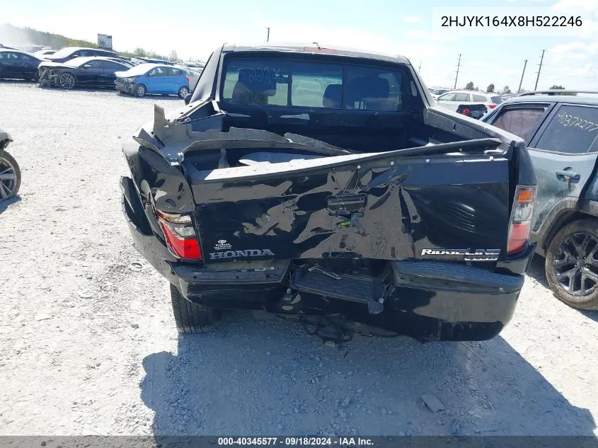 2008 Honda Ridgeline Rts VIN: 2HJYK164X8H522246 Lot: 40345577