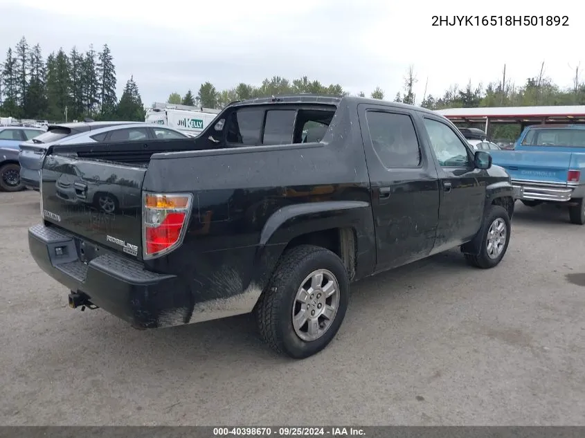 2HJYK16518H501892 2008 Honda Ridgeline Rtl