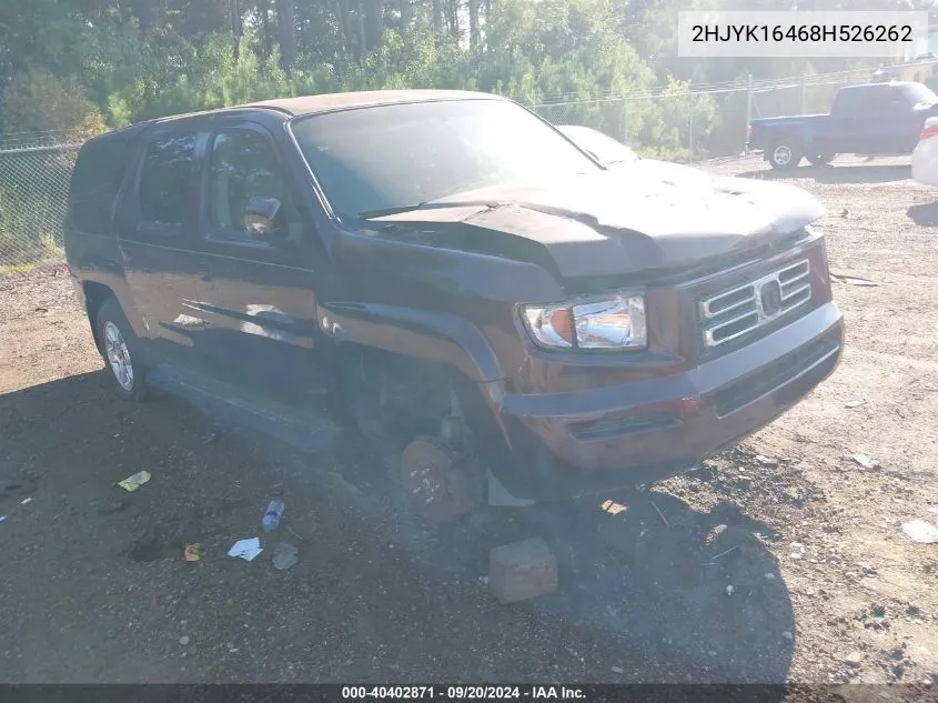 2008 Honda Ridgeline Rts VIN: 2HJYK16468H526262 Lot: 40402871