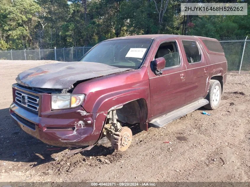 2008 Honda Ridgeline Rts VIN: 2HJYK16468H526262 Lot: 40402871