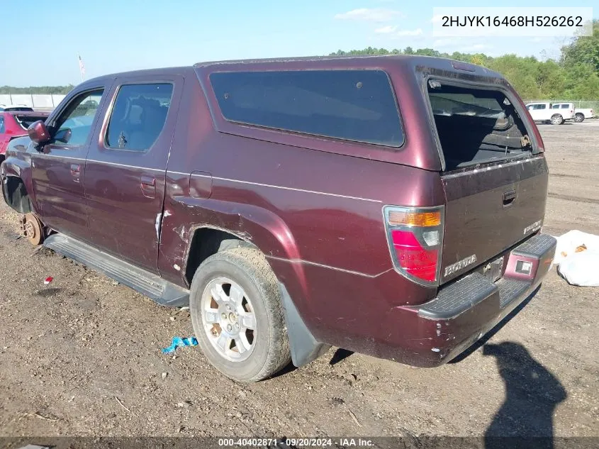 2008 Honda Ridgeline Rts VIN: 2HJYK16468H526262 Lot: 40402871